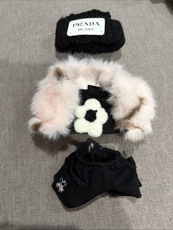 Prada Other - Labubu or Small Doll Prada Faux-Fur Vest with shirt, shorts, hat outfit